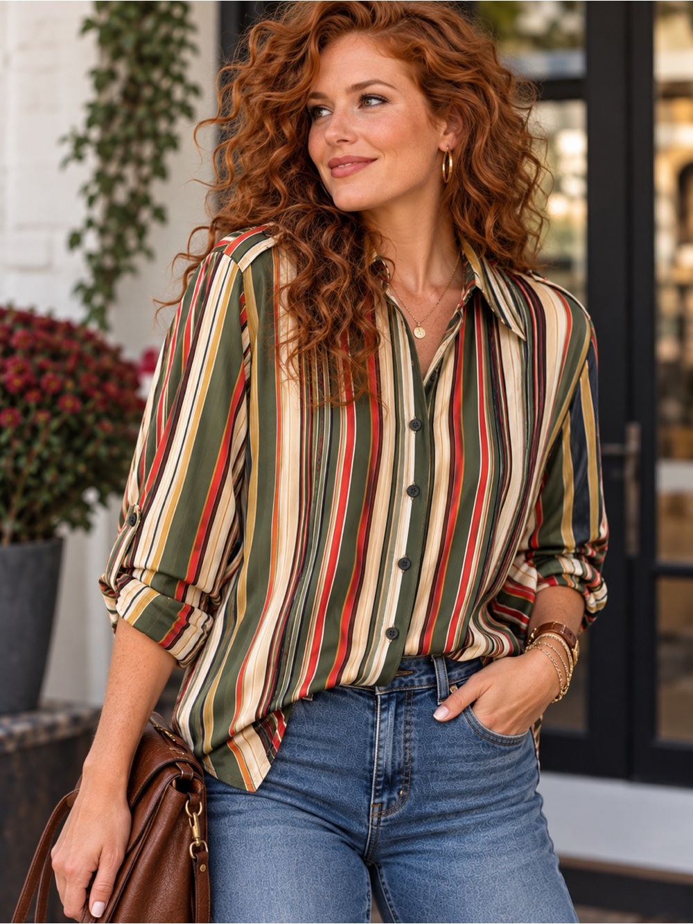 Halston Heritage Silk Blouse Size 14 Multicolor Striped Button Down Shirt